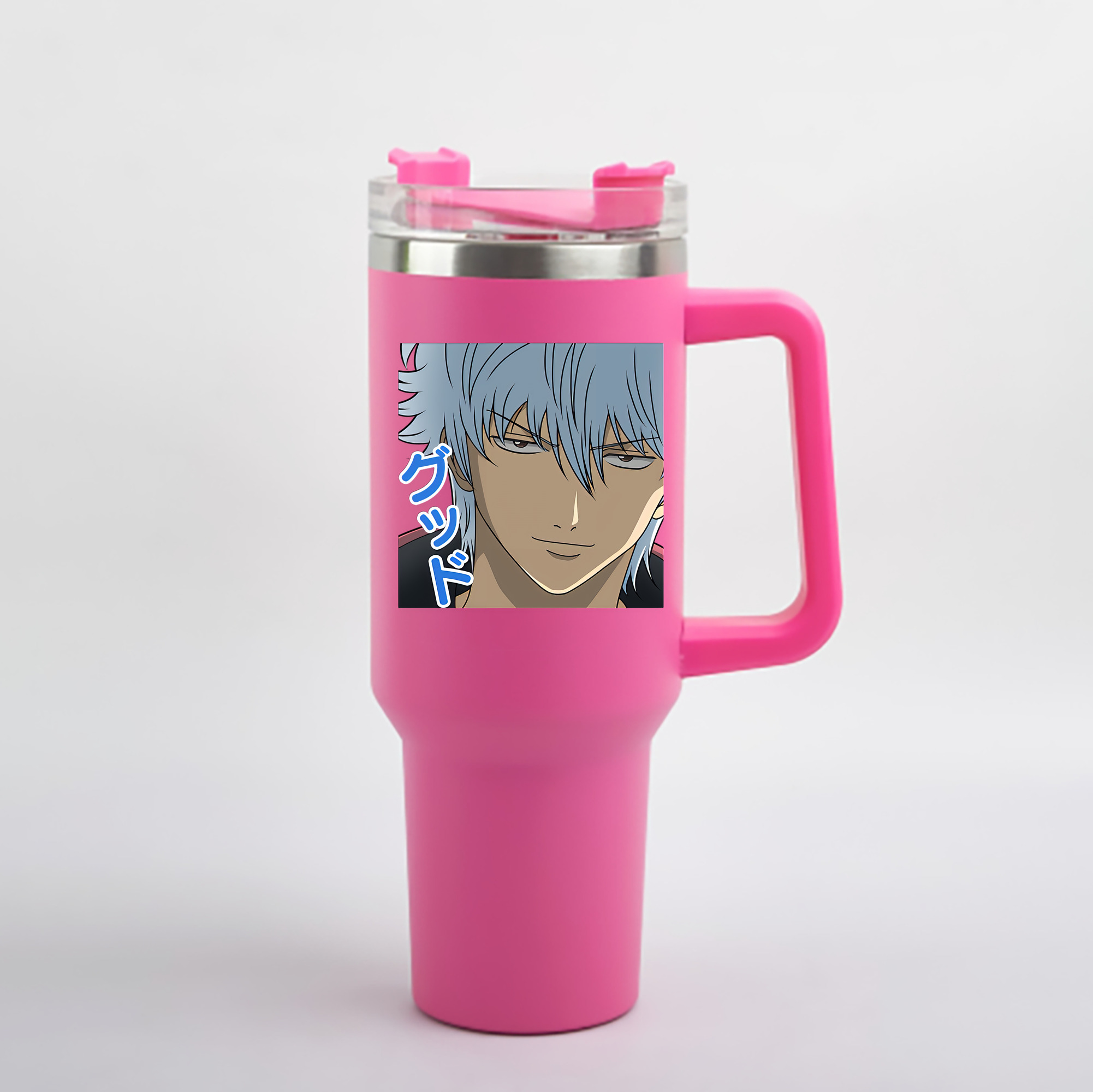 （画像用） ぎんたま 坂田銀時（さかたぎんとき） 神楽 志村新八（しむら しんぱち） GINTAMA Sakata Gintoki Kagura Shimura Shinpachi 1200mL車用タンブラー - クリスタルステッカー（プラスチックストロー付き）